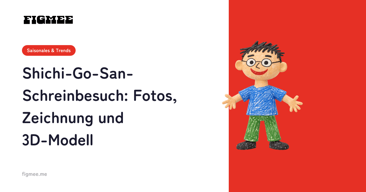 Shichi-Go-San-Schreinbesuch: Fotos, Zeichnung und 3D-Modell