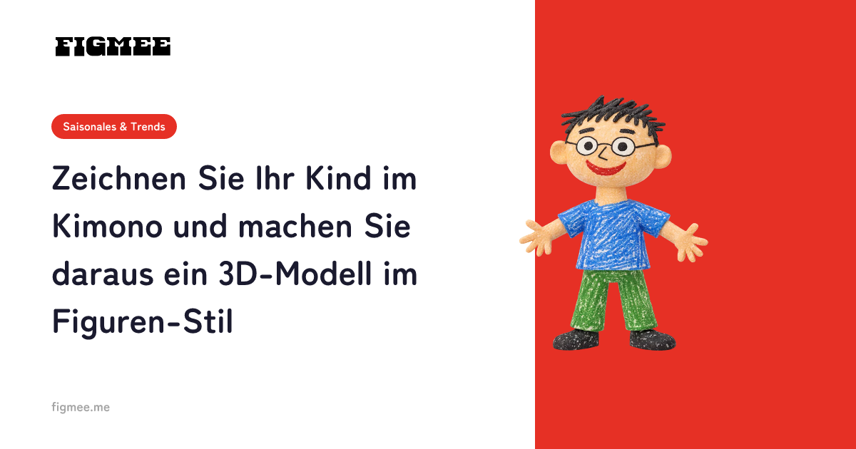Zeichnen Sie Ihr Kind im Kimono und machen Sie daraus ein 3D-Modell im Figuren-Stil